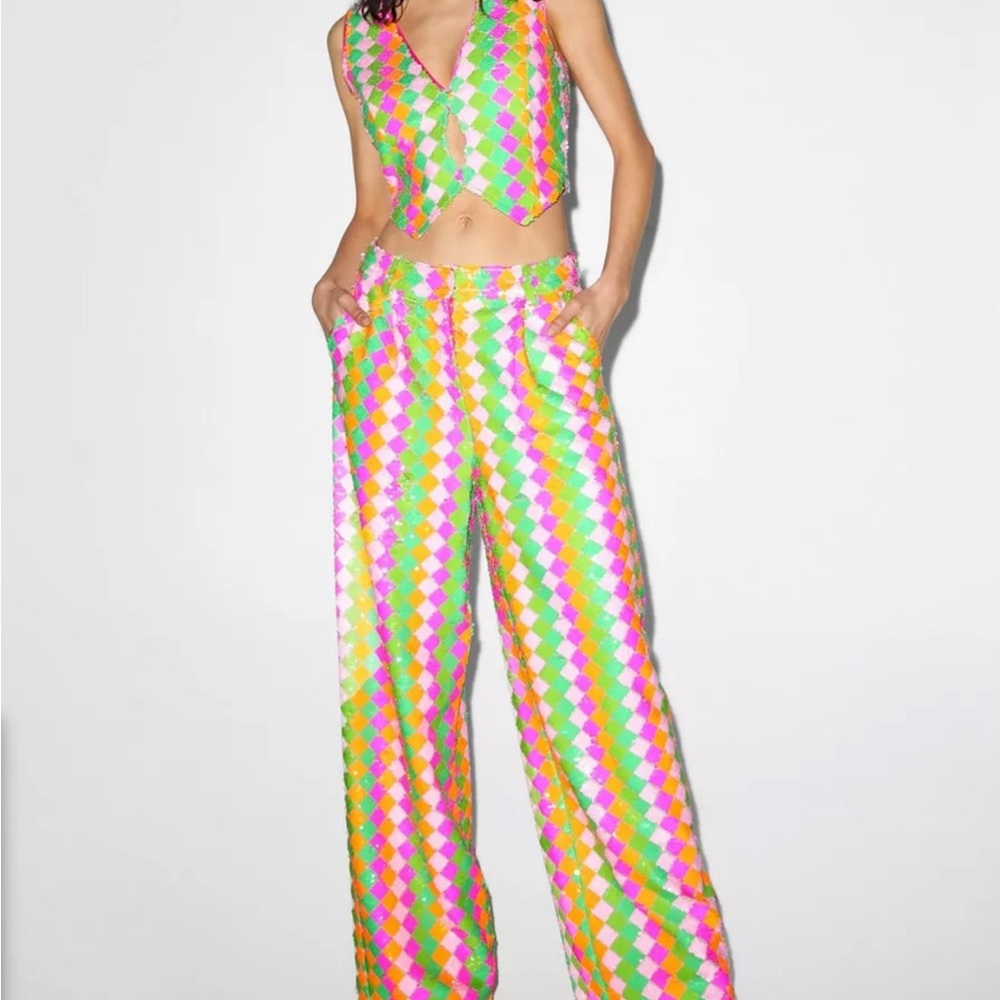 Nasty Gal Diamond Sequin Wide Leg Pants